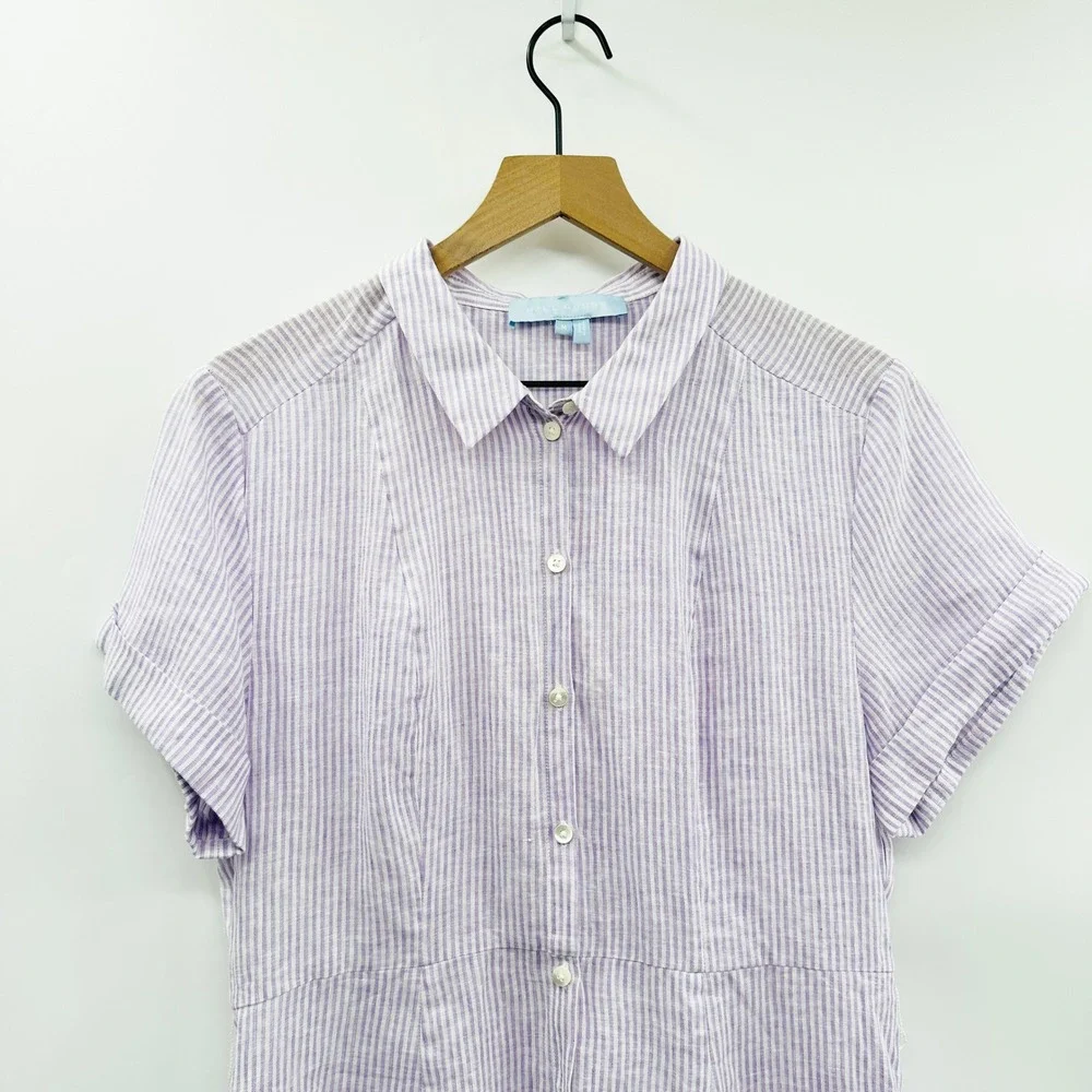 Hill House Laura Dress Linen Stripe Shirt Dress in Lilac‎ Size Medium - Picture 5 of 11